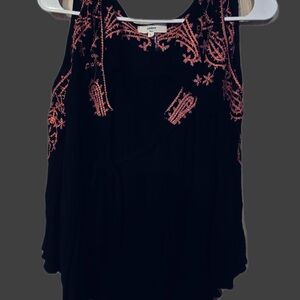 Entro Blue and Pink Cut Out Shoulders Long Sleeve Blouse